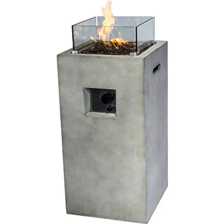 Peaktop Feuerstelle für den Außenbereich, 41 cm, groß, viereckig, Beton, Propangas HF31701AA-EU, grau