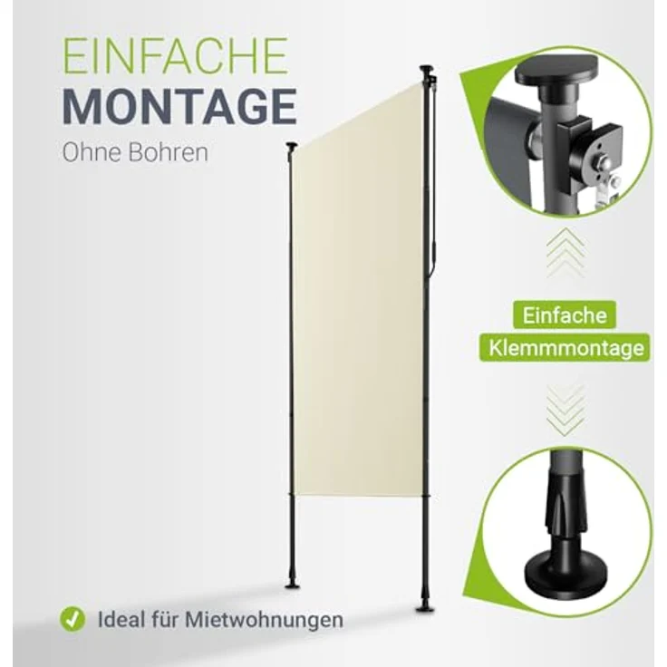 Juskys Senkrechtmarkise Barbados 120x310 cm - Balkon Sichtschutz wetterfest - Ausziehbare Seitenmarkise ohne Bohren für Garten und Balkon - Beige – Bild 3