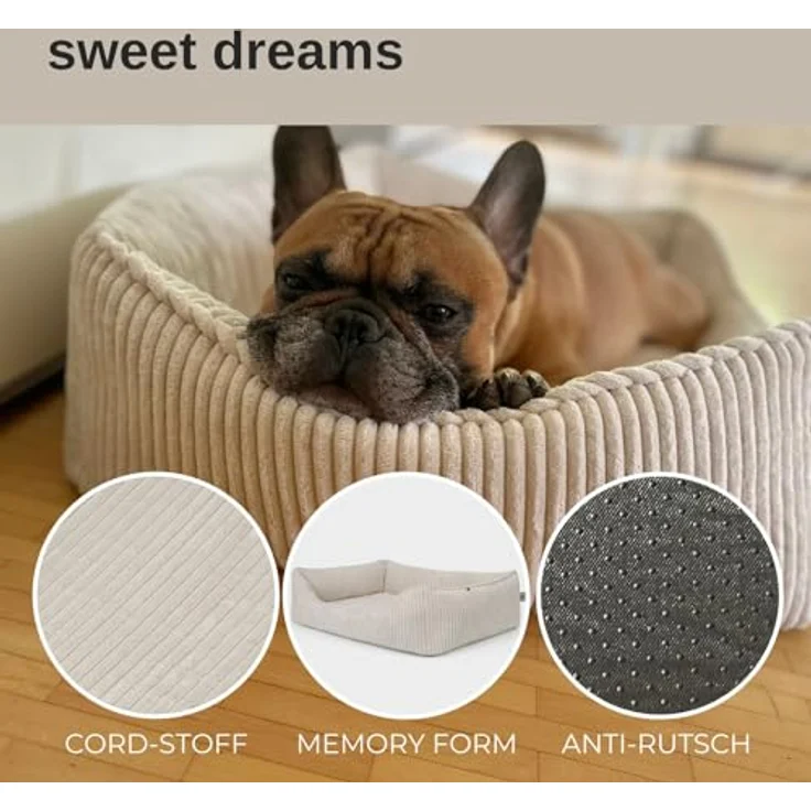PAW WOW Anton Hundebett | Orthopädisches Hundebett mit Memory Foam | Beige, 80x60cm – Bild 3