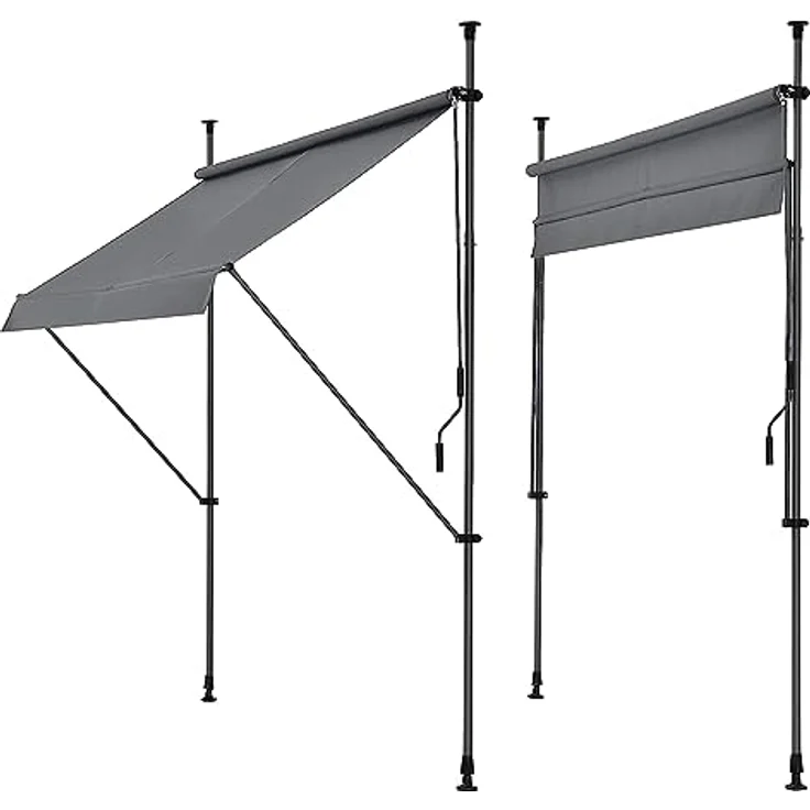osoltus Klemmmarkise, Balkonmarkise, höhenverstellbar, mit Handkurbel, Sonnenschutz, für Balkon, Terrasse, Garten (250cm, Hellgrau) – Bild 5
