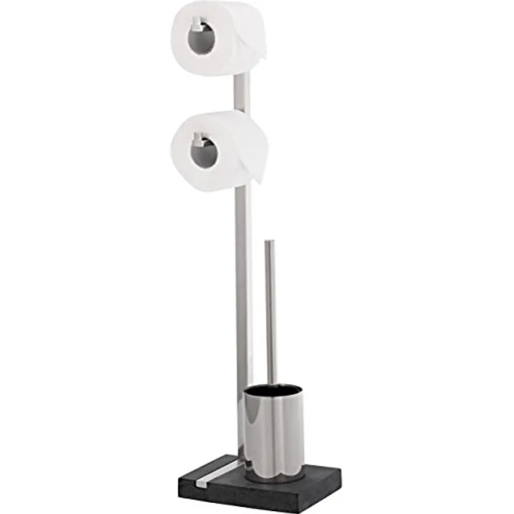 blomus -MENOTO- Stand WC-Garnitur aus mattiertem Edelstahl, freistehender Toilettenbutler, Platz für 2 WC-Rollen, exklusive Optik, Badaccessoire (H / B / T: 71 x 20 x 15 cm, Edelstahl-matt, 68623)