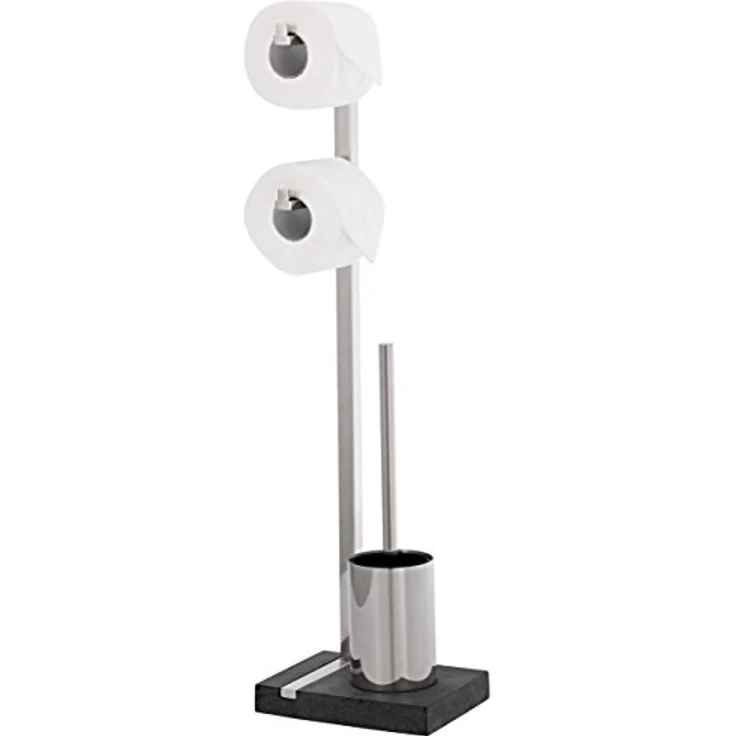 blomus -MENOTO- Stand WC-Garnitur aus mattiertem Edelstahl, freistehender Toilettenbutler, Platz für 2 WC-Rollen, exklusive Optik, Badaccessoire (H / B / T: 71 x 20 x 15 cm, Edelstahl-matt, 68623) – Bild 1
