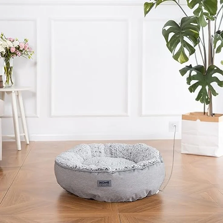 Home Deluxe - Beheizbares Haustierbett Comfy - 50 x 50 x 13 cm, Farbe: Grau, Baumwollfüllung, Stecker mit USB Anschluss I Hundebett Hundekissen Bett für Katzen – Bild 3