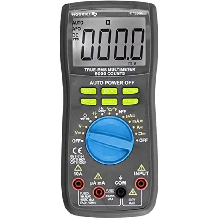 Högert Technik - Multifunktionales Digitales Messgerät I RMS I LCD-Bildschirm I Gummiummantelung I Ergonomisch und Kompakt I Inklusive Messkabel I HT1E604
