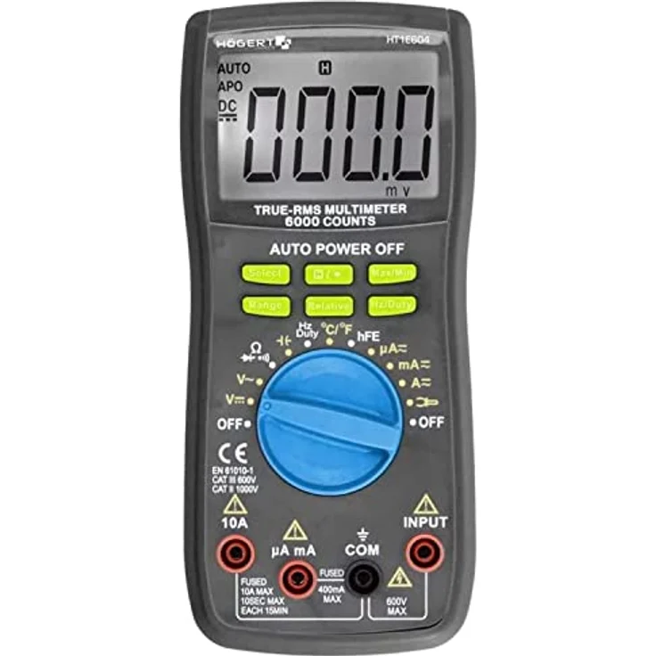 Högert Technik - Multifunktionales Digitales Messgerät I RMS I LCD-Bildschirm I Gummiummantelung I Ergonomisch und Kompakt I Inklusive Messkabel I HT1E604 – Bild 1