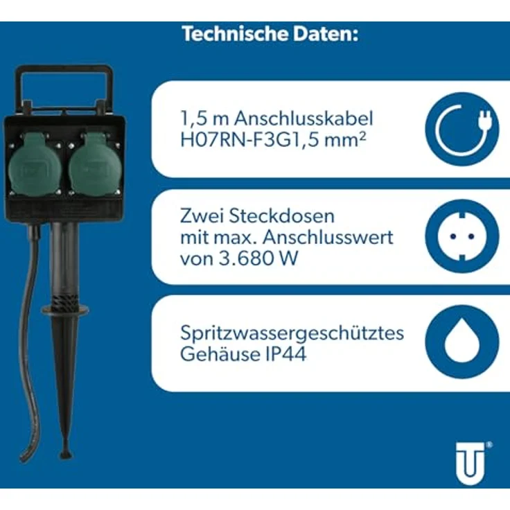 Inter-Union Garten-Steckdosen-Erdspieß 2-fach, IP44 – Bild 6
