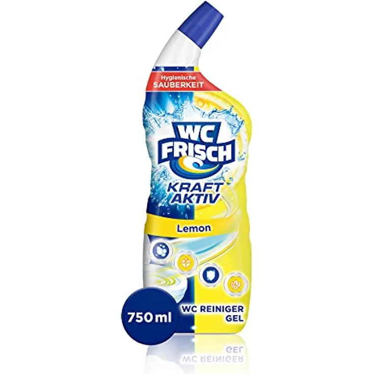 WC Frisch Kraft Aktiv WC-Reiniger Gel Lemon 750ml – Anti-Kalk-Formel, frischer Duft, recycelte Flasche, einfache WC-Rand-Anwendung