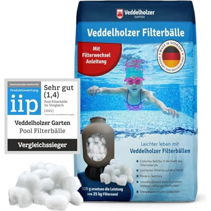 Veddelholzer Pool Filterbälle 320g für Sandfilteranlagen, Ersatz für 25kg Filtersand, salzwassergeeignet, in Deutschland produziert – Bild 1