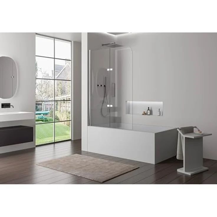 BERNSTEIN Schwenkbarer Badewannenaufsatz Duschabtrennung EX209 - 2 Glaselemente aus 6 mm Nano Echtglas, Chrom - 120 x 140 cm – Bild 5