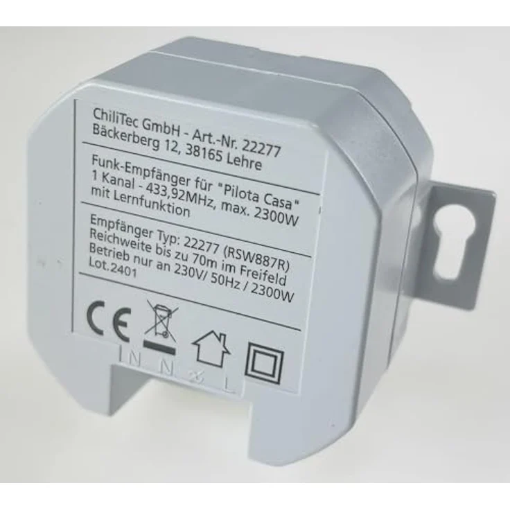 ChiliTec Funkempfänger 1-Kanal Pilota Casa 230V - Universal einsetzbar, 70m Reichweite, weiß - Funkschalter für Lampen Leuchten elektronische Geräte – Bild 3