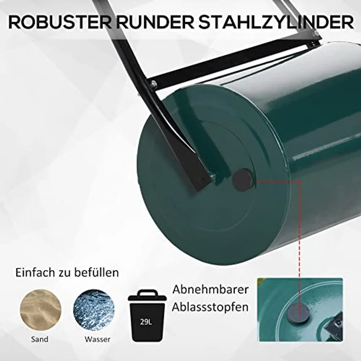 Outsunny Rasenwalze mit U-Griff, 40l Wasser/Sandfüllung, Metall, zur Gartenverarbeitung – Bild 4