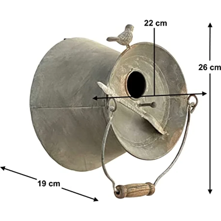 DanDiBo Vogelhaus zum Aufhängen, wetterfestes Metall mit Blumenkasten, grau/silber, Shabby Chic, 26 cm hoch – Bild 2