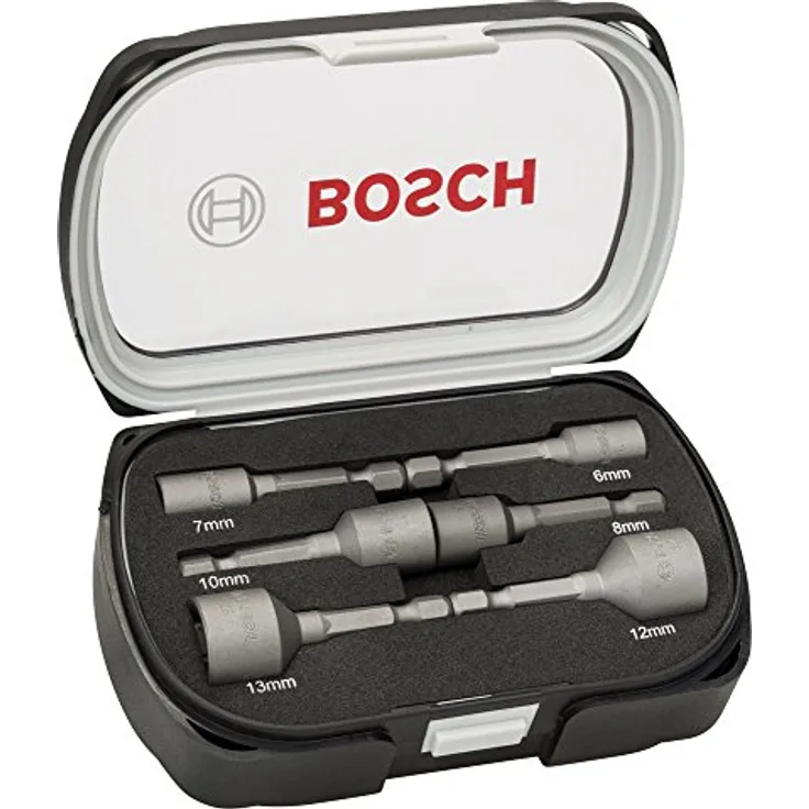 Bosch Professional Steckschlüsseleinsatz-Set 2608551079, 6-teilig, 6-13mm in Kunststoff-Box mit Klarsichtdeckel