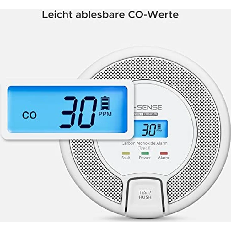 X-Sense CO03D-W, Vernetzbarer Kohlenmonoxidmelder mit Digitalanzeige, austauschbaren Batterien und TÜV Rheinland Zertifizierung nach EN 50291, 1er Set – Bild 4