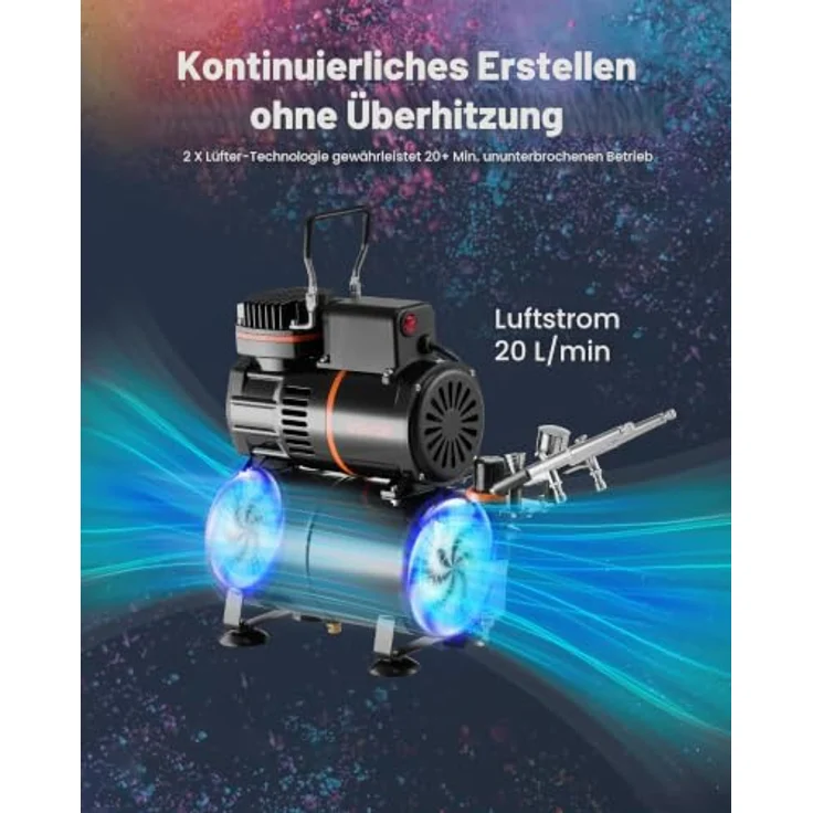 VEVOR Airbrush Set 1/6 PS mit Kompressor & Tank, Dual-Action mit 3 Düsen (0,3/0,3/0,5 mm), für Tortendekoration, Modellmalerei und Nagelkunst – Bild 5