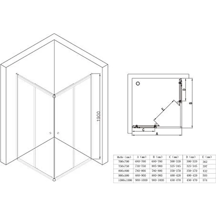 doporro Eckdusche Eckeinstieg Duschkabine Rav16 Schiebetür 6mm ESG-Sicherheitsglas, BxT: 75x75 cm, Einscheibensicherheitsglas, Klarglas – Bild 7