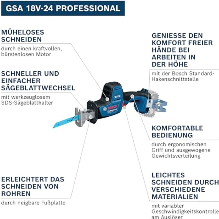 Bosch Professional GSA 18V-24, Akku-Säbelsäge mit neigbarer Fußplatte und LED, inkl. Sägeblätter im Karton – Bild 2