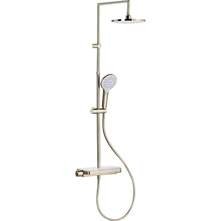 Primaster Duschsystem Prag Lightgold mit Thermostatarmatur und Ablage, 3 Strahlarten