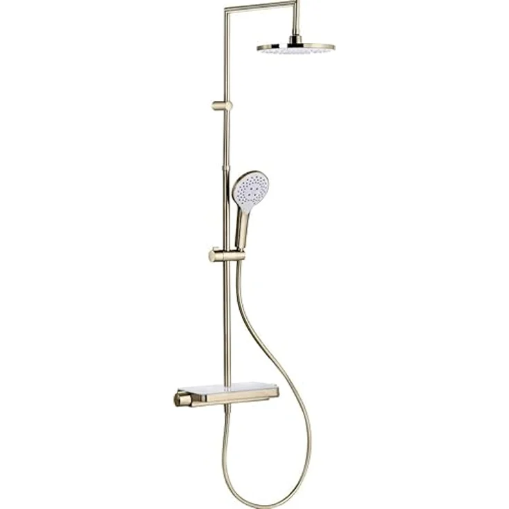 Primaster Duschsystem Prag Lightgold mit Thermostatarmatur und Ablage, 3 Strahlarten – Bild 1