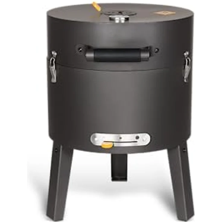 Boretti Tonello Holzkohlegrill, mobiler Grill mit Deckel für Strand, Campingplatz oder Park, anthrazit, 57x40x40cm, gusseisener Grillrost, Thermometer, Lüftungsgitter – Bild 1