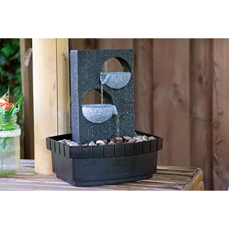 dobar® 96411e Design Zimmerbunnen | Tischbrunnen in Steinoptik | Kleiner Springbrunnen | Dekoratives Wasserspiel für Wohnzimmer/Büro/Indoor | Wasserfall Zierbrunnen | 20,5 x 16,5 x 28 cm | Grau – Bild 5