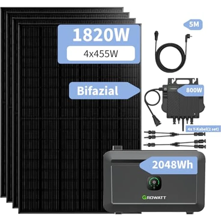 Growatt Noah 2000, Balkonkraftwerk 1800W mit Neo 800W Microinverter, 5m AC Kabel, App-Steuerung, Plug-And-Play – Bild 4