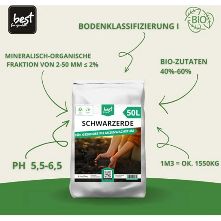 Best for Home Bio-Erde Bio-Blumenerde, torffrei, nährstoffreich für Zimmer- & Balkonpflanzen, Schwarzerde, 20L & 50L – Bild 2