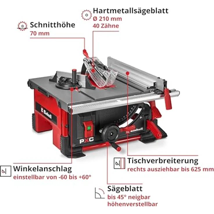 Einhell Akku-Tischkreissäge 'TE-TS 36/8 T Li-Solo', 2x 18 V Power X-Change, Aluminiumtisch mit ausziehbarer Tischverbreiterung, ohne Akku – Bild 3