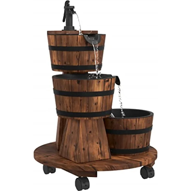 vidaXL Gartenbrunnen, Wasserbrunnen aus massivem Tannenholz mit Pumpe und Rollen, 55x55x80 cm, rustikale Optik – Bild 3