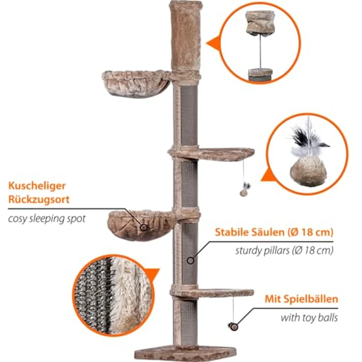 dobar® Premium Katzen-Kratzbaum Biggy aus Holz mit extra großen und stabilen Kratz-Stämmen in ausgefallenem Design - Geeignet auch für große Katzen - 35 x 60 x 100 cm – Bild 3