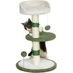 PawHut Kratzbaum Klein 64 cm Runder Katzenbaum mit Liegefläche, Spielball, Sisal- Katzenkratzbaum, Kletterbaum für Katzen bis zu 4 kg, Katzenmöbel, Weiß, Grün