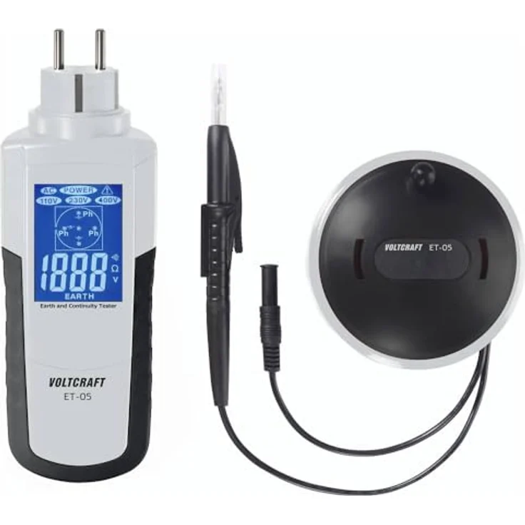 VOLTCRAFT ET-05 Erdungsmessgerät 2000Ω IP40, präzise Widerstandsmessung für Erdungsanlagen und Durchgangsprüfung mit LC-Mehrfarbdisplay und 6 m Prüfleitung – Bild 2