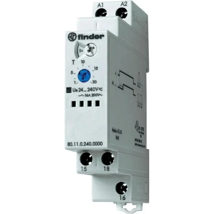 Finder Serie 80 Multispannungs-Timer, einphasig, 240 V/Gleichstrom, Zeitbereich 0.1s - 20h, 1 Wechsler
