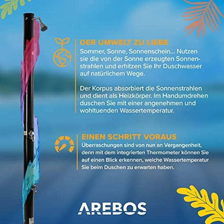 Solardusche mit Thermometer 20L Gartendusche Solar Campingdusche Garten - Schwarz - Arebos – Bild 6