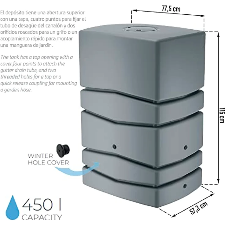 Prosperplast Aqua Tower Wasserfangfass 450 l, Maße (mm) 775 x 573 x 1150, grau – Bild 2