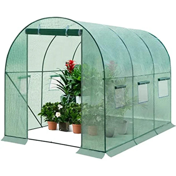 WOLTU Gewächshaus 300x200x190 cm, Foliengewächshaus Winterfest, Folientunnel für Aufzucht Tomaten, Tomatenhaus mit Tür 6 Fenstern, aus Stahlrohr PE, Grün – Bild 1