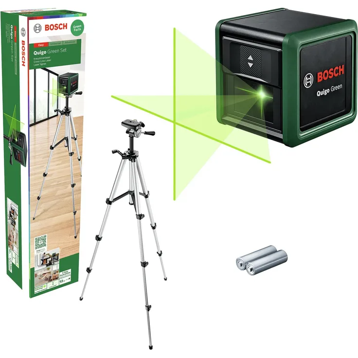 BOSCH Punkt- und Linienlaser Quigo, Kreuzlinien-Laser Green Set - im Karton