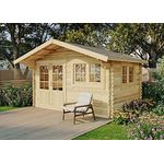 Gartenhaus Gabriel-34 mit Fußboden aus Holz, Gerätehaus 400x300, 10,07 m², 34 mm Wandstärke, Holzhaus in Blockbohlen-Bauweise inkl. Fenster, Doppelfenster und Leimholztür Naturbelassen