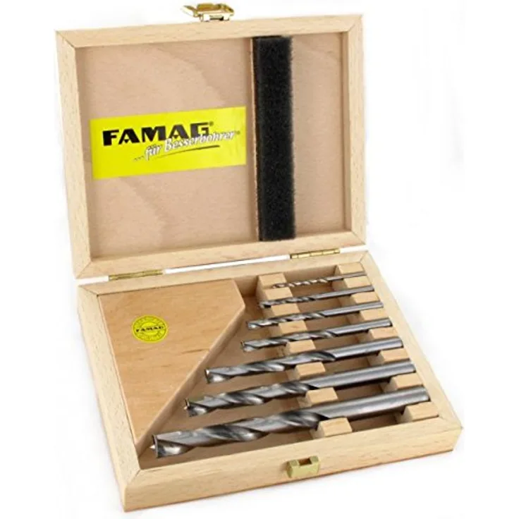 FAMAG 1593 HM Holzspiralbohrer 7-teiliges Set, robust für Harthölzer und anspruchsvolle Materialien, im Holzkasten