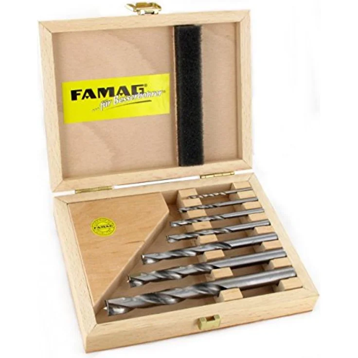 FAMAG 1593 HM Holzspiralbohrer 7-teiliges Set, robust für Harthölzer und anspruchsvolle Materialien, im Holzkasten – Bild 1