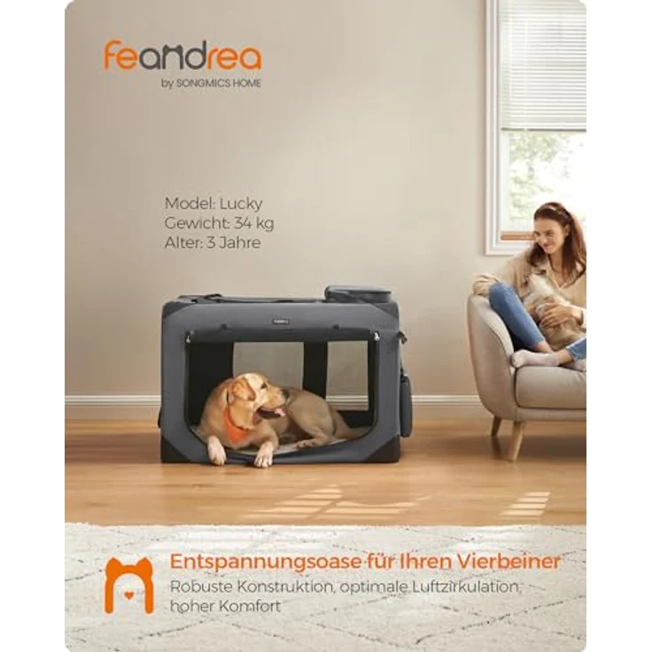 Feandrea Hundebox faltbar, Transportbox Hund, XXXL, atmungsaktiv tragbar, grau PDC10G01 – Bild 2