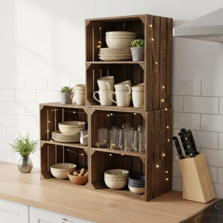Teramico 4 x Geflammte Neue Obstkiste mit Zwischenboden Kurz 50 x 40 x 30cm – Bild 9