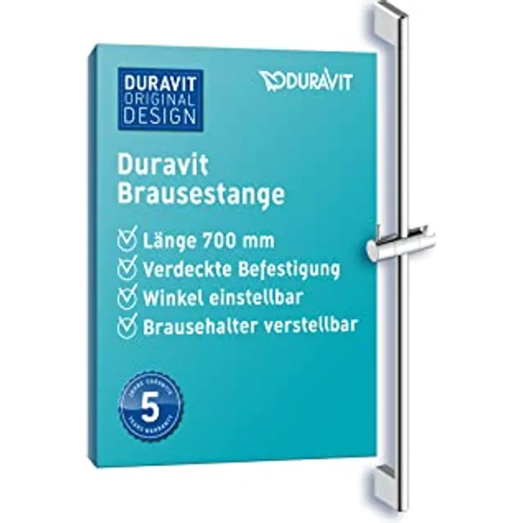 Duravit Universal Duschstange, Brausestange mit höhenverstellbarer Handbrausehalterung, variable Duschstange (700 mm), Chrom