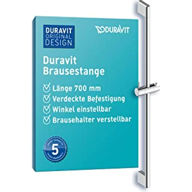 Duravit Universal Duschstange, Brausestange mit höhenverstellbarer Handbrausehalterung, variable Duschstange (700 mm), Chrom – Bild 1