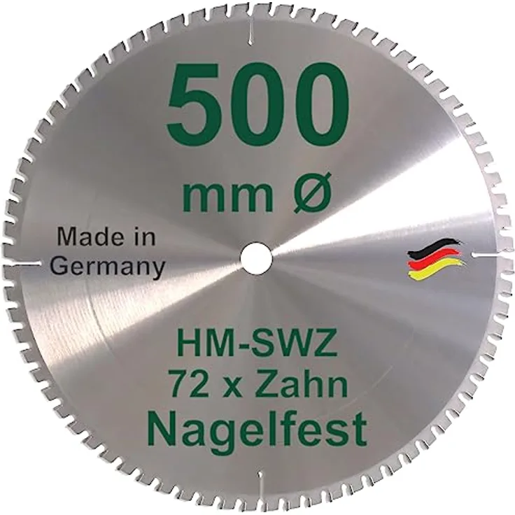 HM Kreissägeblatt 500 x 30 Z= 72 SWZ SUPER nagelfest Sägeblatt 500mm Bauholz Naturholz Brennholz Hartholz Schalholz Faserplatten Leimholz zum Sägen mit Wippsäge Tischkreissäge Kreissäge Brennholzsäge