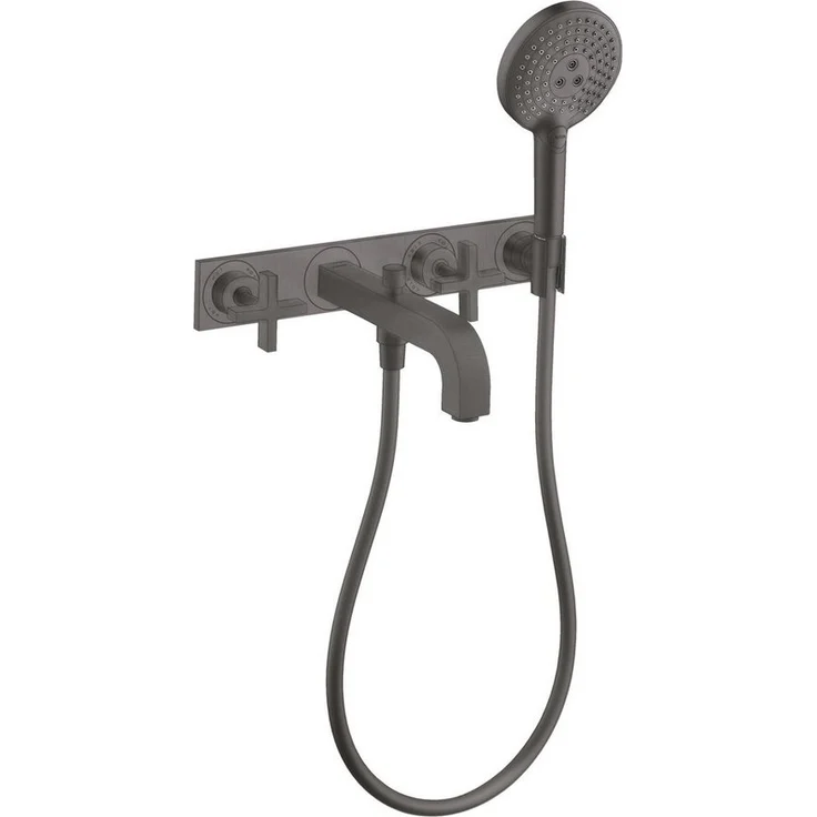 Hansgrohe Axor Citterio 3-Loch Wannenarmatur, Unterputz mit Kreuzgriff, Brushed Black Chrome, 2 Verbraucher, 22,5 l/min Draussfluss