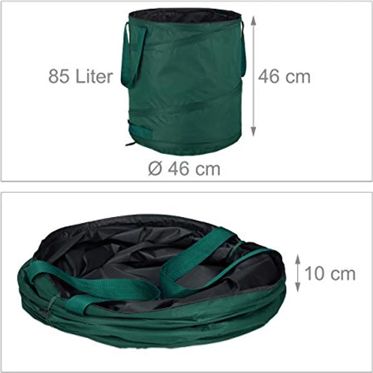 Relaxdays Laubsack selbstaufstellend, 3er-Set, Gartenabfallsack Pop-Up, 85L, Gartensack selbststehend, 46 cm, grün – Bild 4