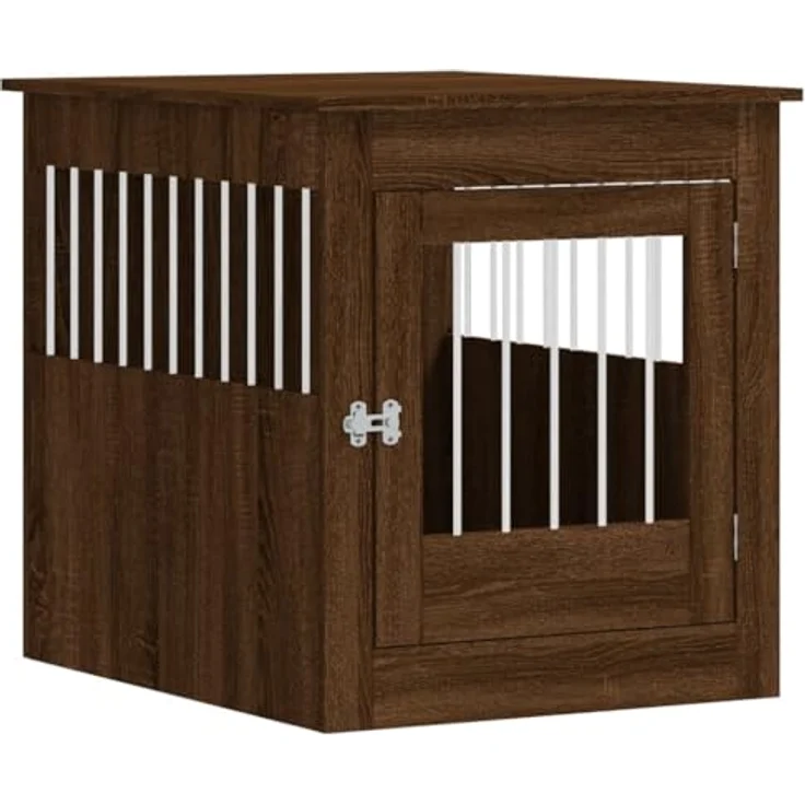 vidaXL Hundekäfig im Möbelstil, Abschließbar Hundebox mit Tür, Hundehütte Beistelltisch mit 2-in-1-Funktion, Hundehaus Haustierkäfig, Braun Eichen-Optik 64,5x80x71cm – Bild 1