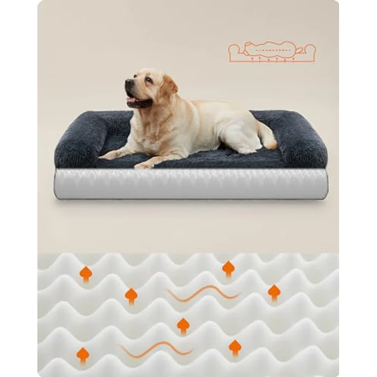 Feandrea FluffyHug Hundebett XXL, Noppenschaumstoff, abnehmbar & waschbar, 122 x 85 x 24 cm, dunkelgrau – Bild 4