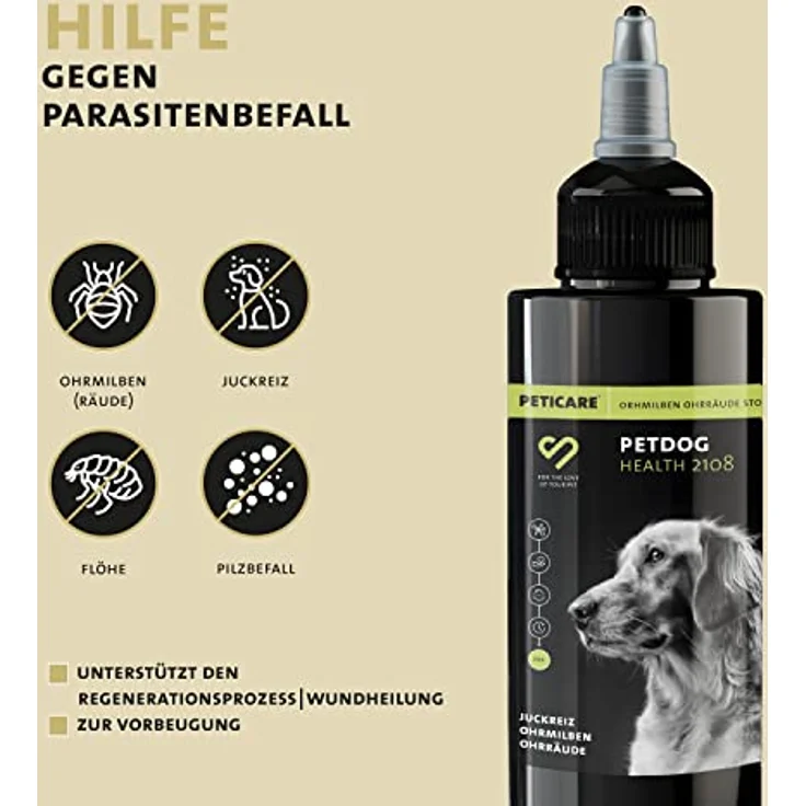 Peticare Anti-Parasiten Mittel für Hunde-Ohren | Gegen Ohrmilben Räude Pilze | lindert Juckreiz & fördert Regenerationsprozess | einzigartiges PRS® System für Lange Wirkung - petDog Health 2108 – Bild 2
